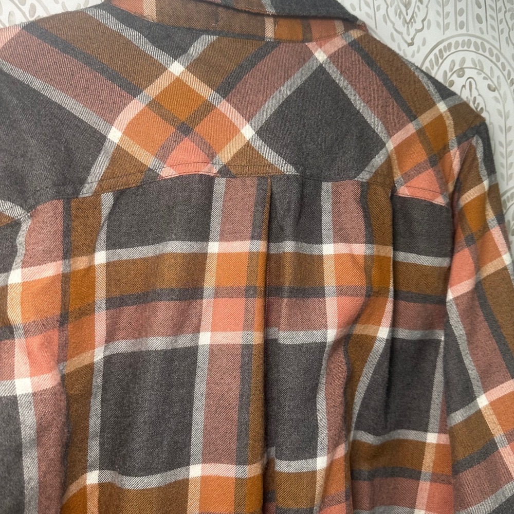 Maurices Women's Plaid Flannel Button Up Long Sleeve Orange Gray Pink Size XXL - Picture 7 of 9